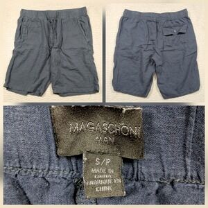 Magaschoni Elastic Waist Shorts Womens S Navy Casual Linen Feel